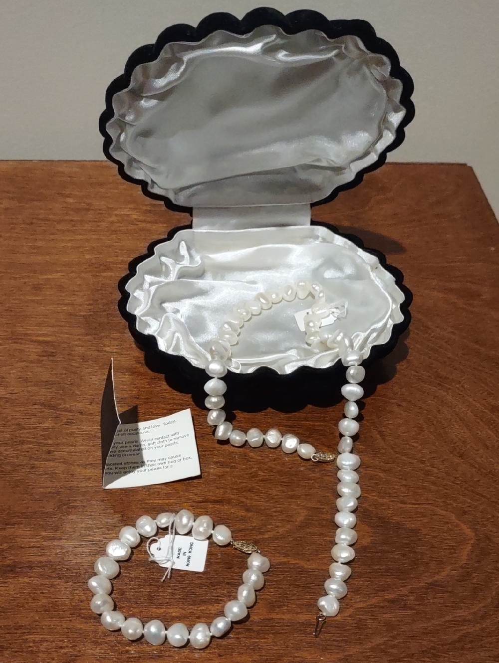 Freshwater Pearl Necklace And Bracelet Set Individually Knotted Nwt White